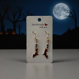 Batman Inspired Gold & Black Bat Earrings NWOT